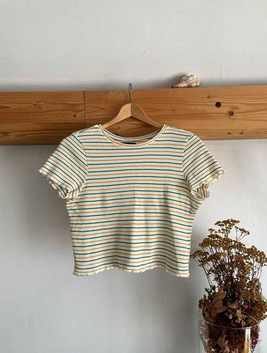 Top damski Crop top Basic casual bawełniany w paski przylegający XL/42