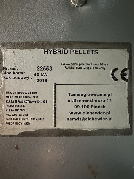 Piec na pelet klasa 5 pellet 40 kw cichewicz  hybryda
