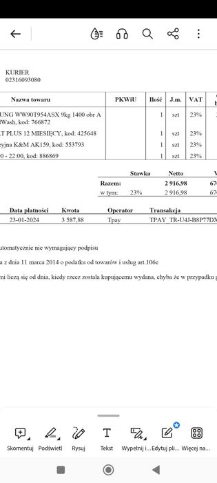 Pralka Samsung Model ww90T954ASX/S6