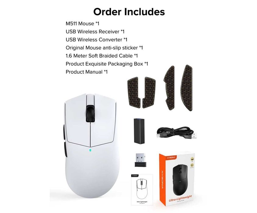 Нова бездротова ігрова мишка Kysona M511 white PAW3395