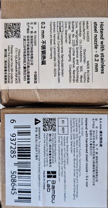 Hotends 0.2 e 0.4 originais BambuLab H2/P2S/X2D
