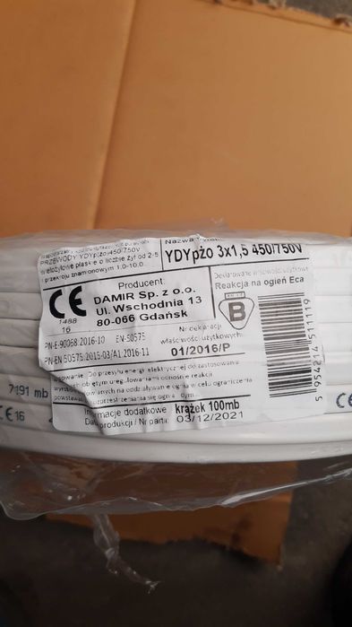 Przewód 3x1,5 YDY pżo 450/700V kabel drut