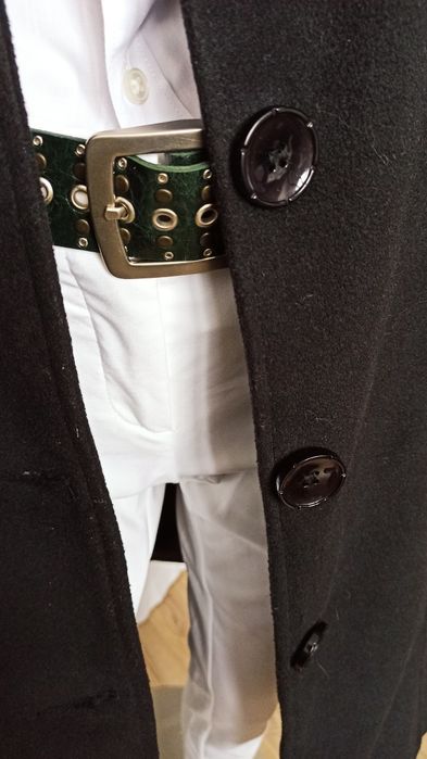 Sg Elegancki czarny płaszcz damski 42 , 44 XL klasyk dyplomatka damska