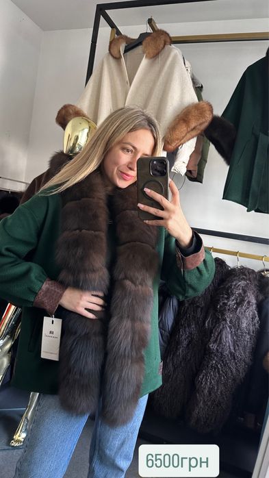 Пальто кашемір з хутром песець , пончо з хутром