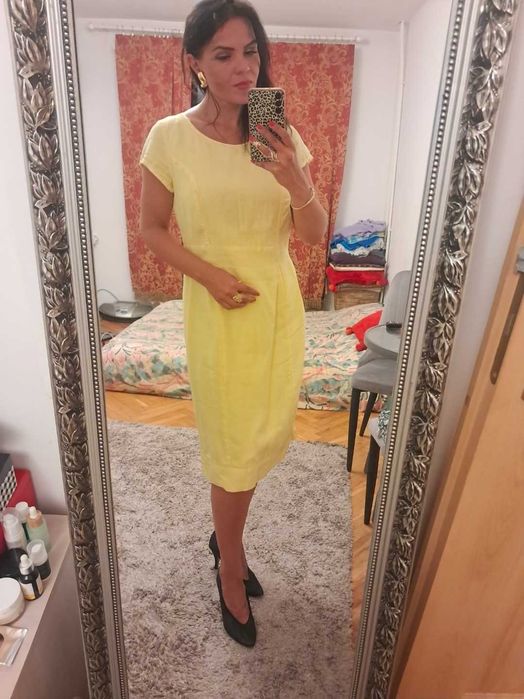 Żółta lniana sukienka marki Bonita, roz. M, L