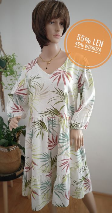 Piękna sukienka 55% len 45% wiskoza XL
