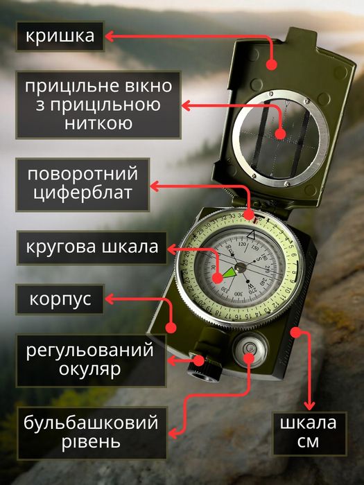 Військовий тактичний якісний компас металевий корпус точний азімут