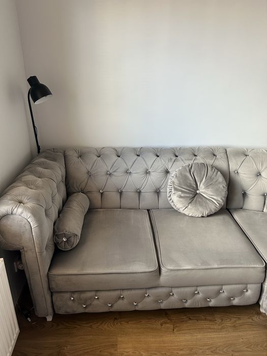 Narożnik Chesterfield - dwustronny, funkcja spania + pojemnik na pościel