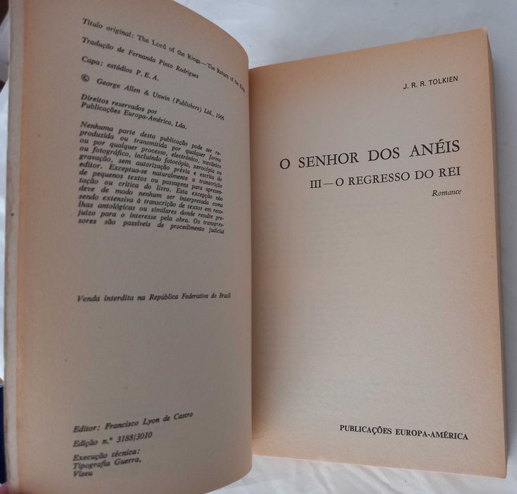 Livros O Senhor dos Anéis II e III - 1as edições na Europa América RAROS