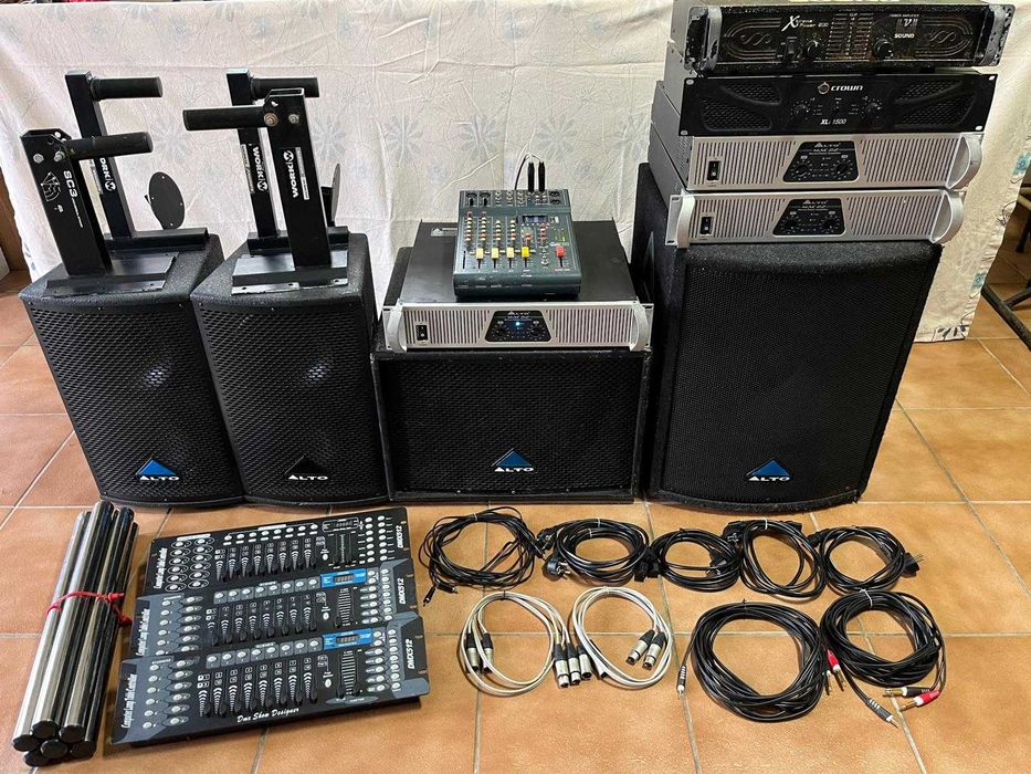 Pack Equipamento Som Profissional (Alto, Crown, Studiomaster) + Iluminação DMX