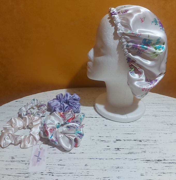 Jedwabny czepek rozmiar S/M+4 scrunchies