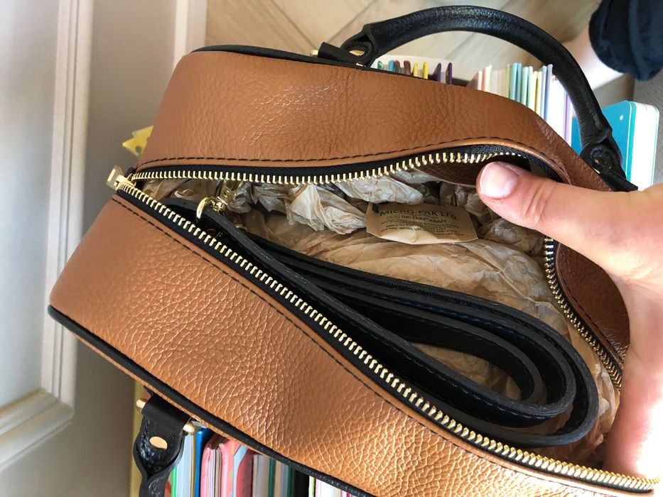 Torebka skóra naturalna camel czarny nowa premium kuferek jamnik