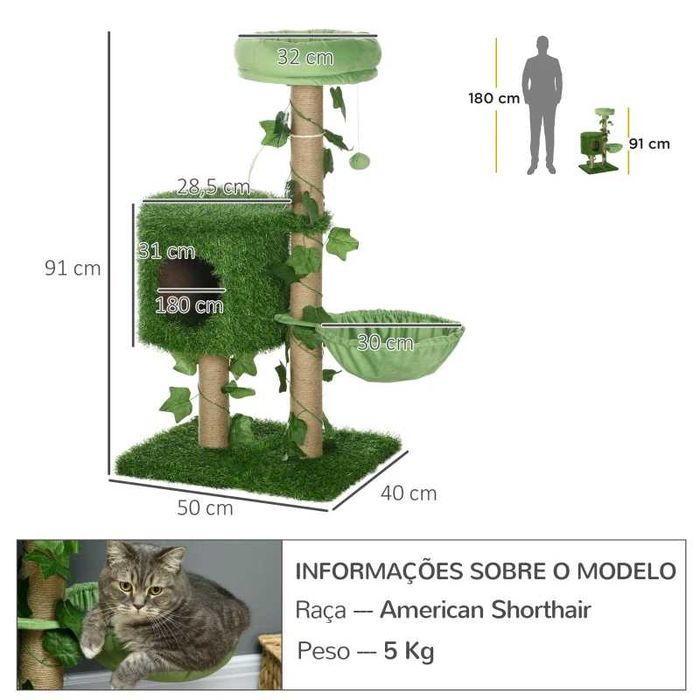 Cama para gatos arvore / arranhador verde