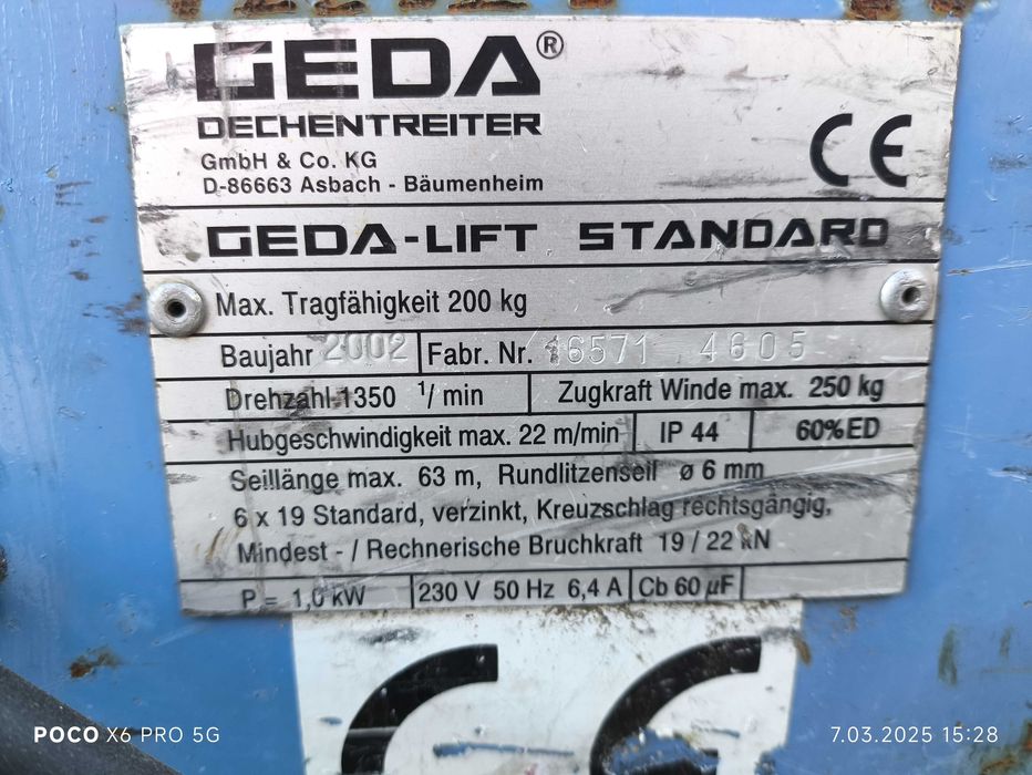 Winda drabina dekarska Geda STANDARD 200 12-22m wciągarka podnośnik dachowy budowlany skośny Nr.5 dekarstwo