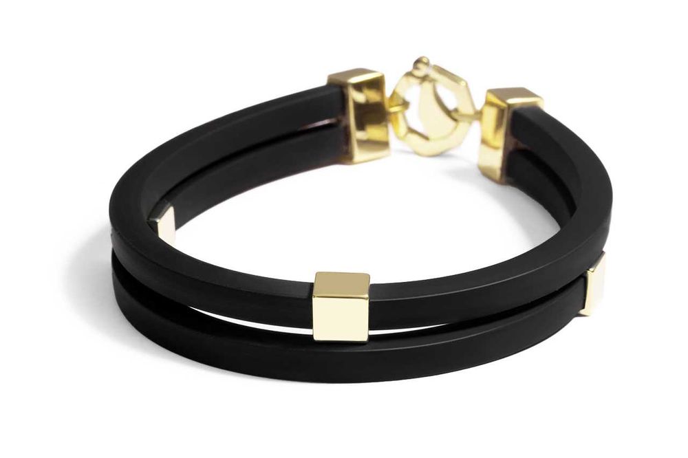 Мужской браслет из желтого золота с каучуком