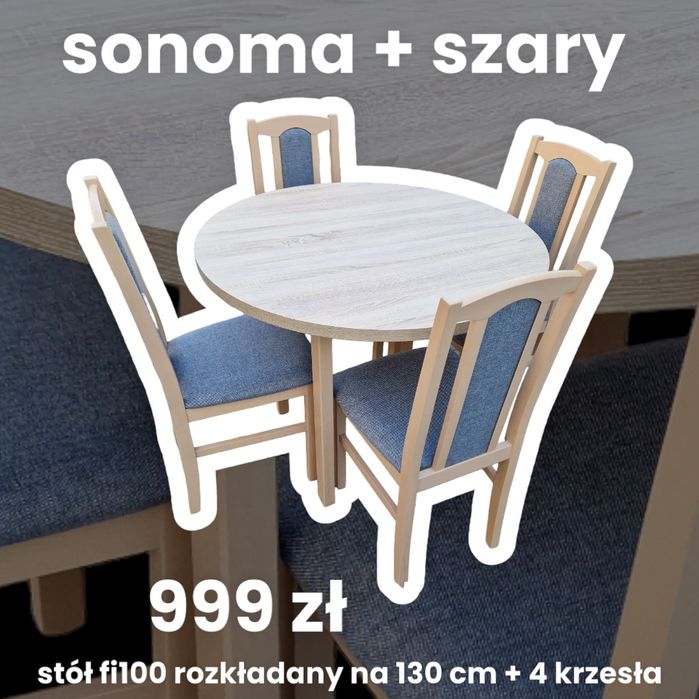 Nowe: Stół okrągły + 4 krzesła, różne kolory, transport cała POLSKA