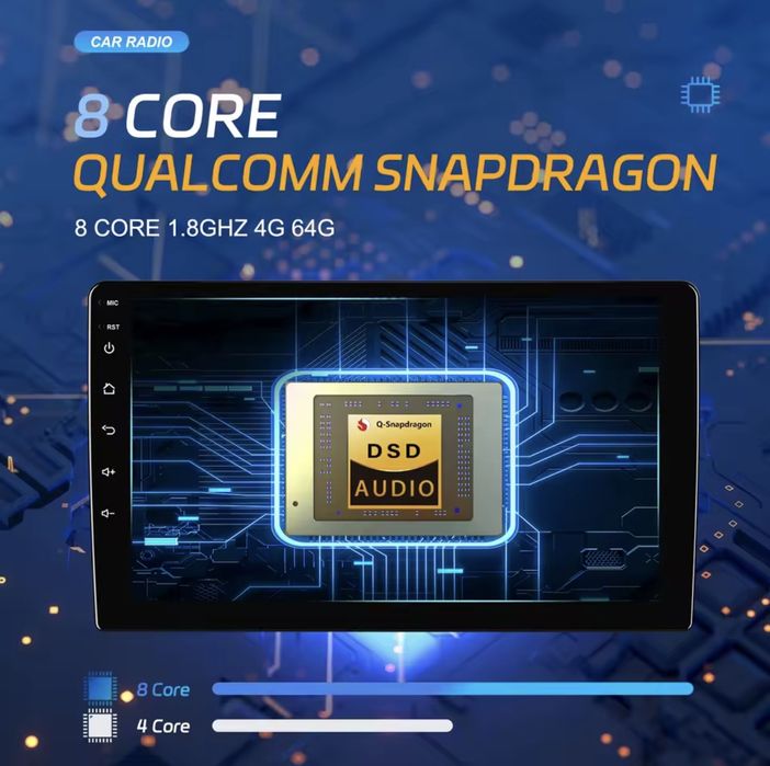 Autorádio 7" 2 din 8 núcleos 4gb ram 64gb espaço de disco