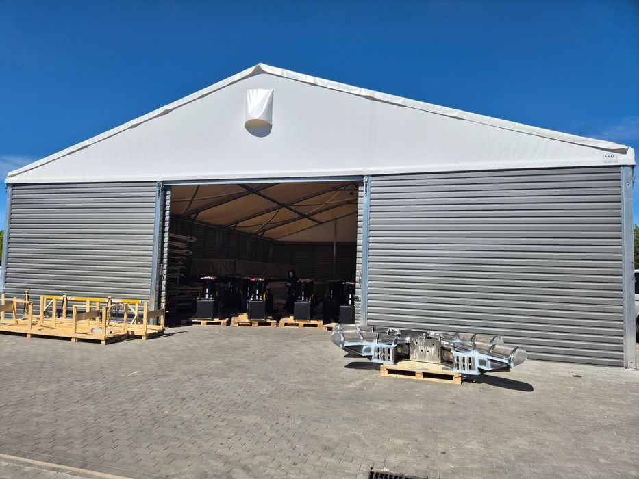 Hala namiotowa 14x25 h=4,5 pompowany dach w magazynie