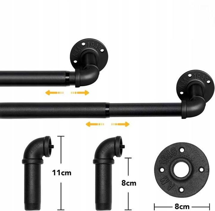 Czarny Regulowany Karnisz Industrialny Sufitowy 25mm 76-152cm