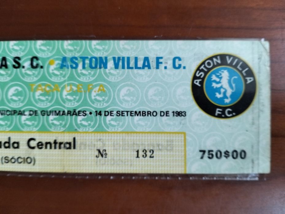 Antigo bilhete Vitória de Guimarães x Aston Villa (1983)