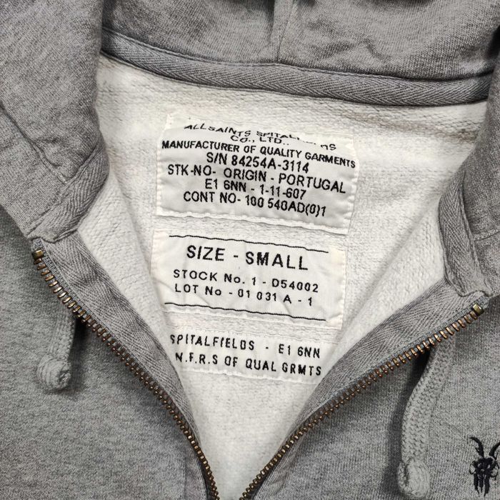 MĘSKA Bluza Rozpinana Bawełna z Kapturem Szara Suwak PREMIUM AllSaints