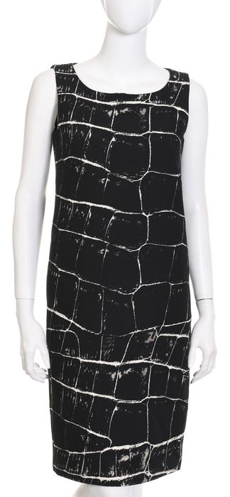 MAX MARA elegancka czarna sukienka midi bez rękawów deseń etui r. 36