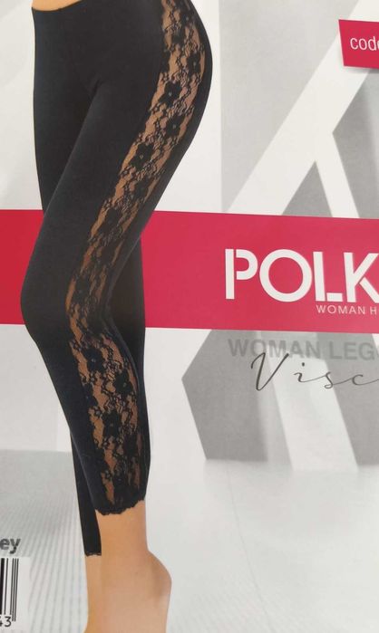 Nowe damskie legginsy czarne koronka 3/4 modne stylowe M