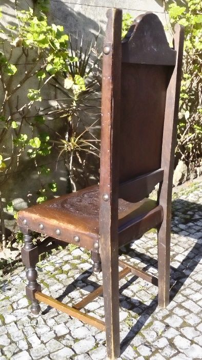 4 Cadeirões solar vintage em pele verdadeira bom estado madeira solida
