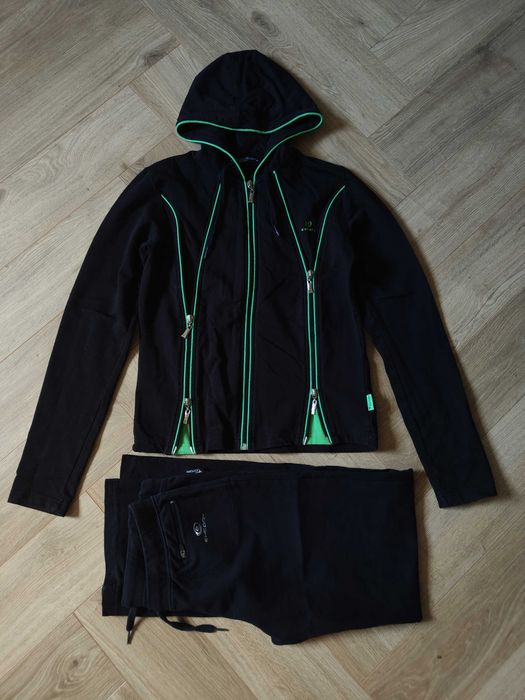 Dres sportowy komplet Bluza z kapturem Spodnie Czarny Zielony M 38