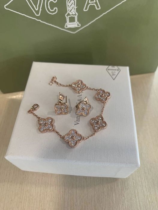 Браслет сережки кулон кольє підвіска в стилі Van Cleef набір