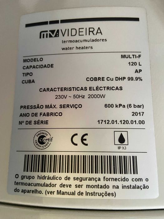 Termoacumulador videira multi f h v 120l
