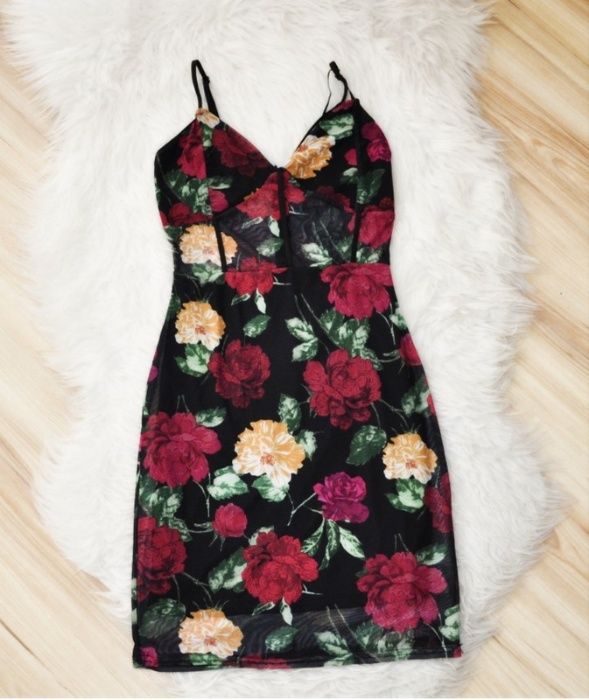 Sukienka kwiaty Missguided 34 XS siateczka na ramiączkach