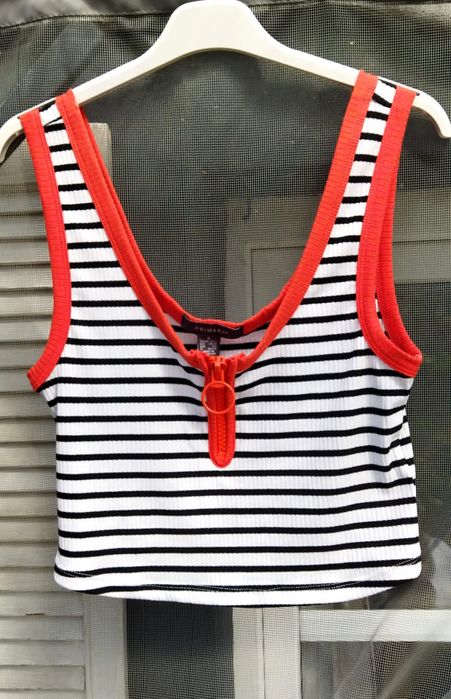 Nowy prazkowany crop top szeroki zamek S-L