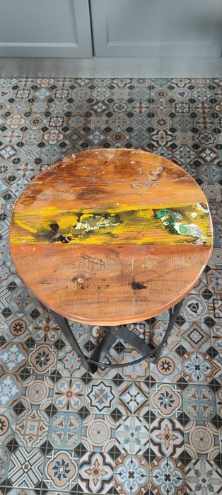 Hoker stalowy industrialny (lite drewno)