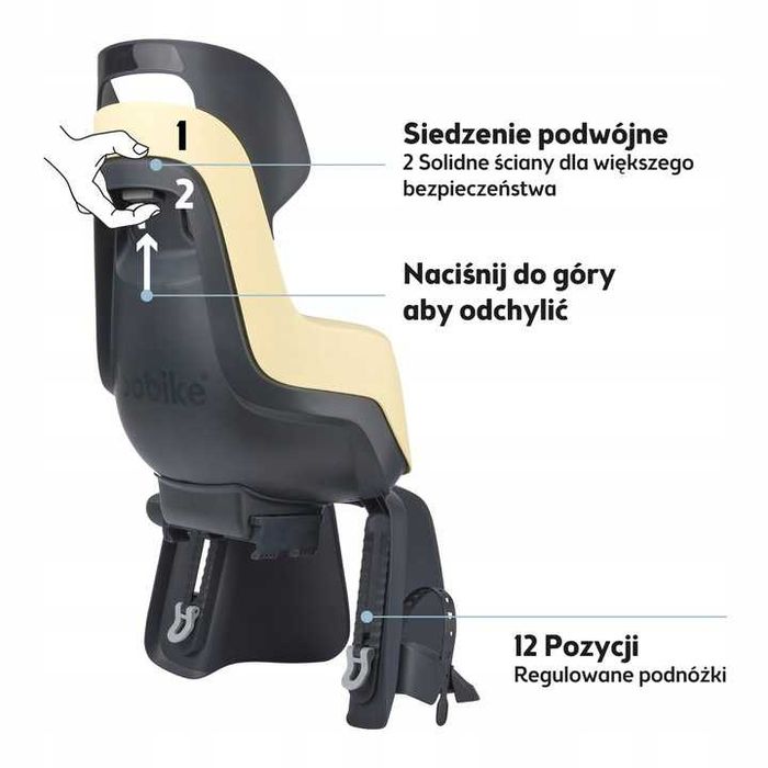 Fotelik rowerowy tylny POZNAŃ Bobike GO RS na bagażnik ODCHYLANY Lemon