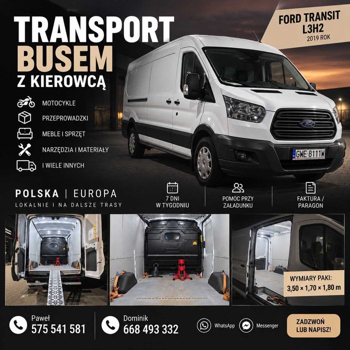 TRANSPORT BUSEM z kierowcą polska  europa