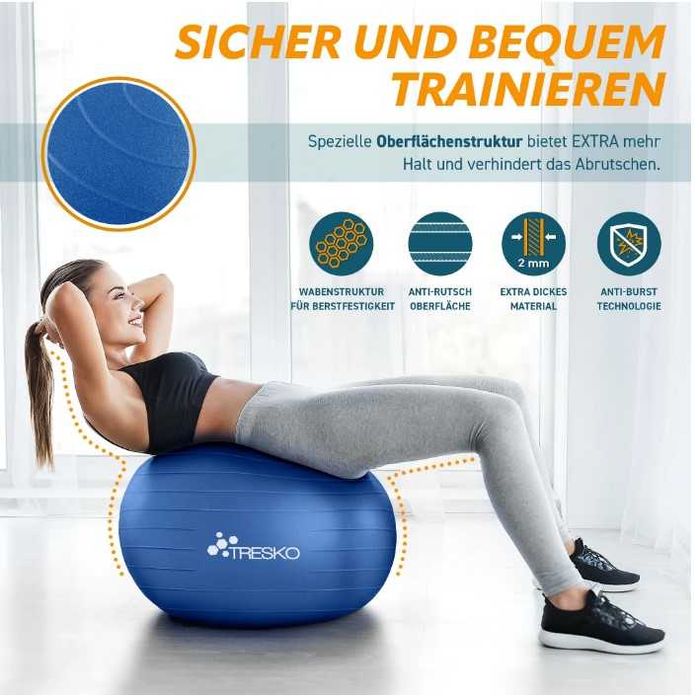 Piłka gimnastyczna Tresko z pompką ręczną 65 cm niebieska