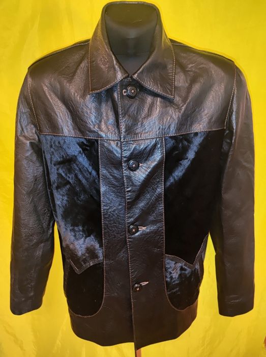 Пиджак кожаный, вставки меха нерпы, эксклюзив, р.50-52