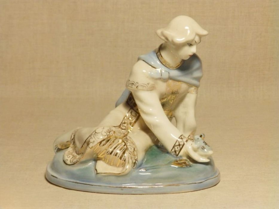 Статуэтка «ИВАН ЦАРЕВИЧ И ЛЯГУШКА» Гжель 1970-е СССР Сохранность Люкс!