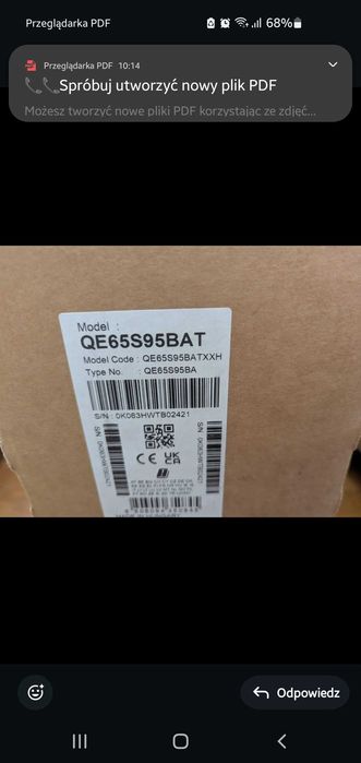 TV Samsung OLED 65S95BAT"