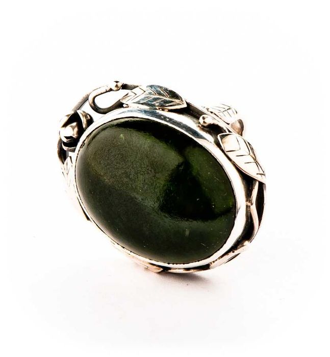 Kwiecisty Srebrny Pierścionek - Nefryt - 20,33g - ORNO - Kraków