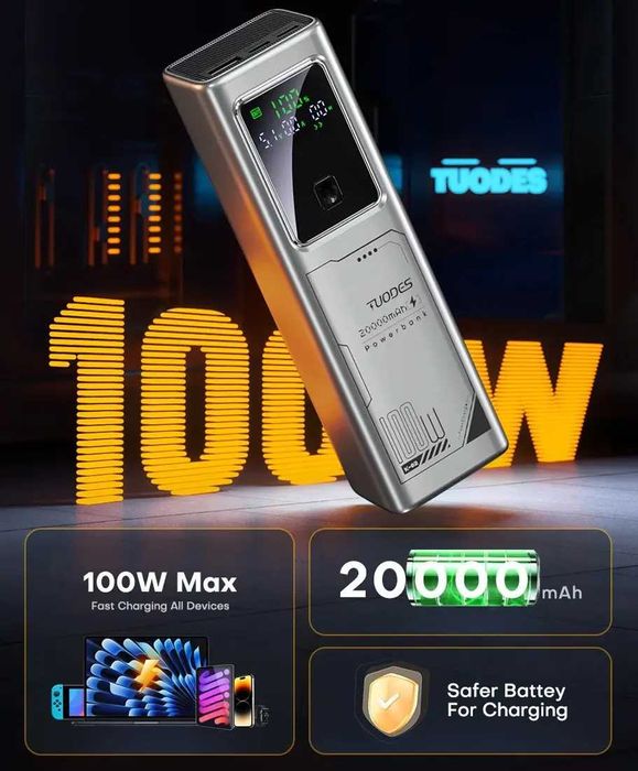Павербанк Tuodes PD 100 Вт, 20000 мАч для ноутбука та інших пристроїв