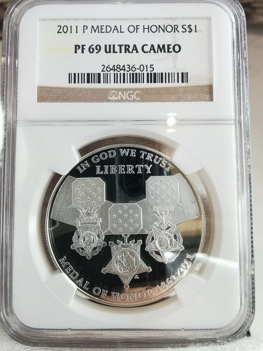США 1долар 2011р. Медаль Пошани.СЛАБ NGS PF69 ULTRA CAMEO. ПРУФ.СРІБЛО