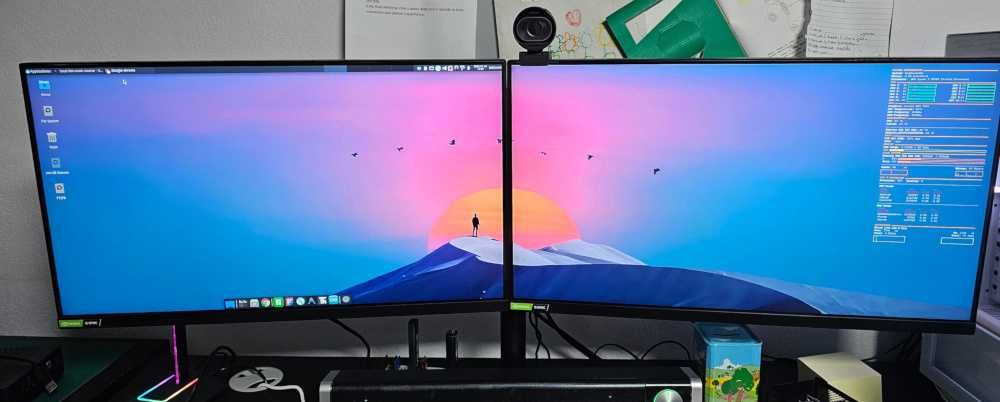 Setup completo: 2× Monitores 24″ 165 Hz G-SYNC Ready + Suporte Dual