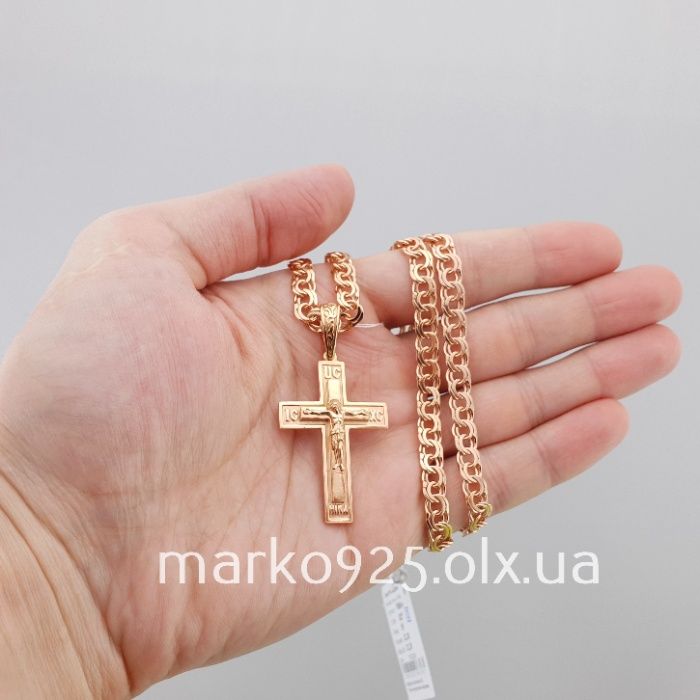 Позолота Серебряная цепочка и крестик Ланцюг позолота і хрестик