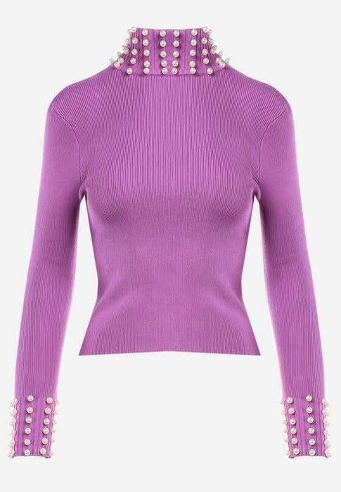 Fioletowy golf z perłami rozmiar S