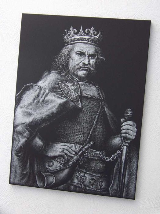 Łokietek Matejko Obraz ręcznie rzeźbiony Grawerowany