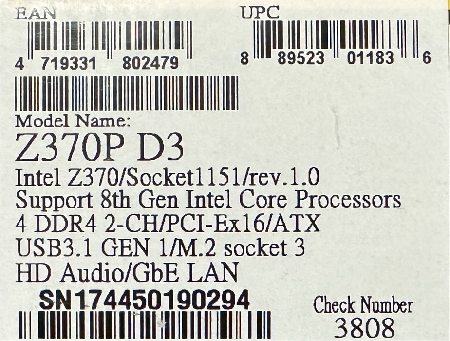 Материнська плата Gigabyte Z370P D3 (rev. 1.0) сокет 1151