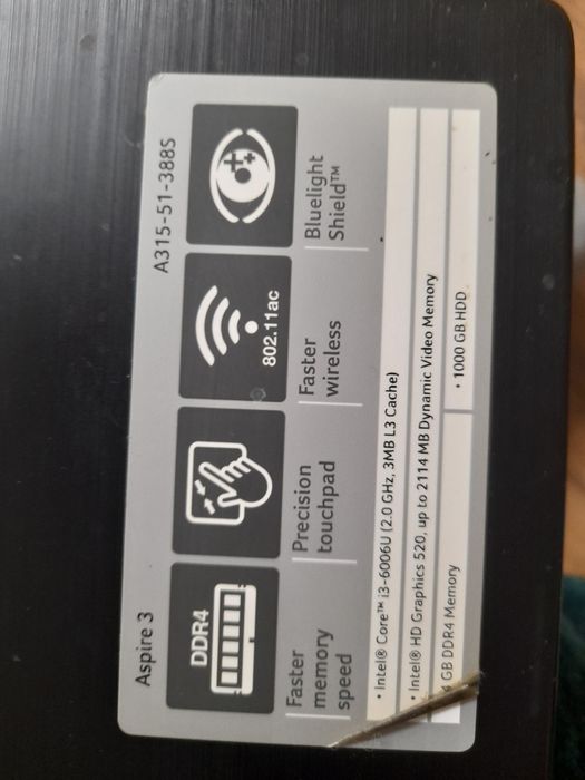 Laptop Acer Aspire 3   i3-6000 8gb