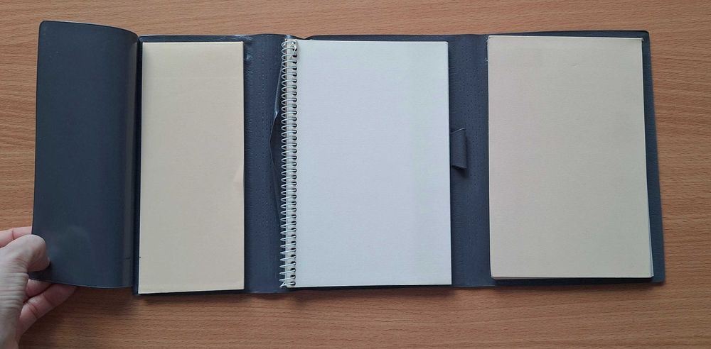 Vintage szara teczka trzyskrzydłowa kołonotatnik A5 notes Introdruk